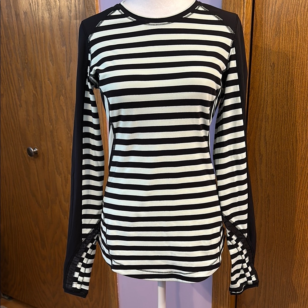 lululemon athletica Black and White Striped Long Sleeve Top